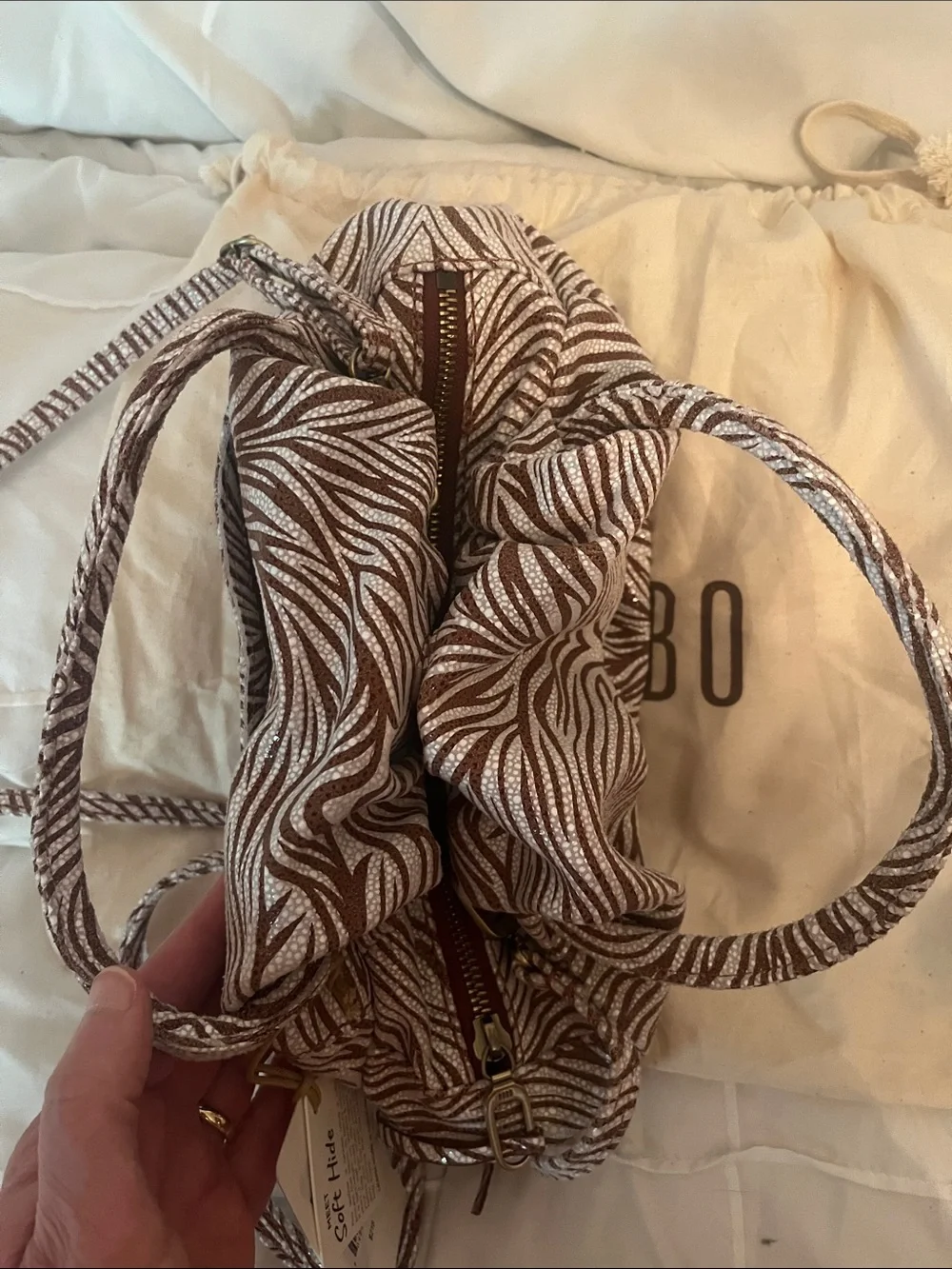HOBO Brown and White Zebra-Print Hobo Tote